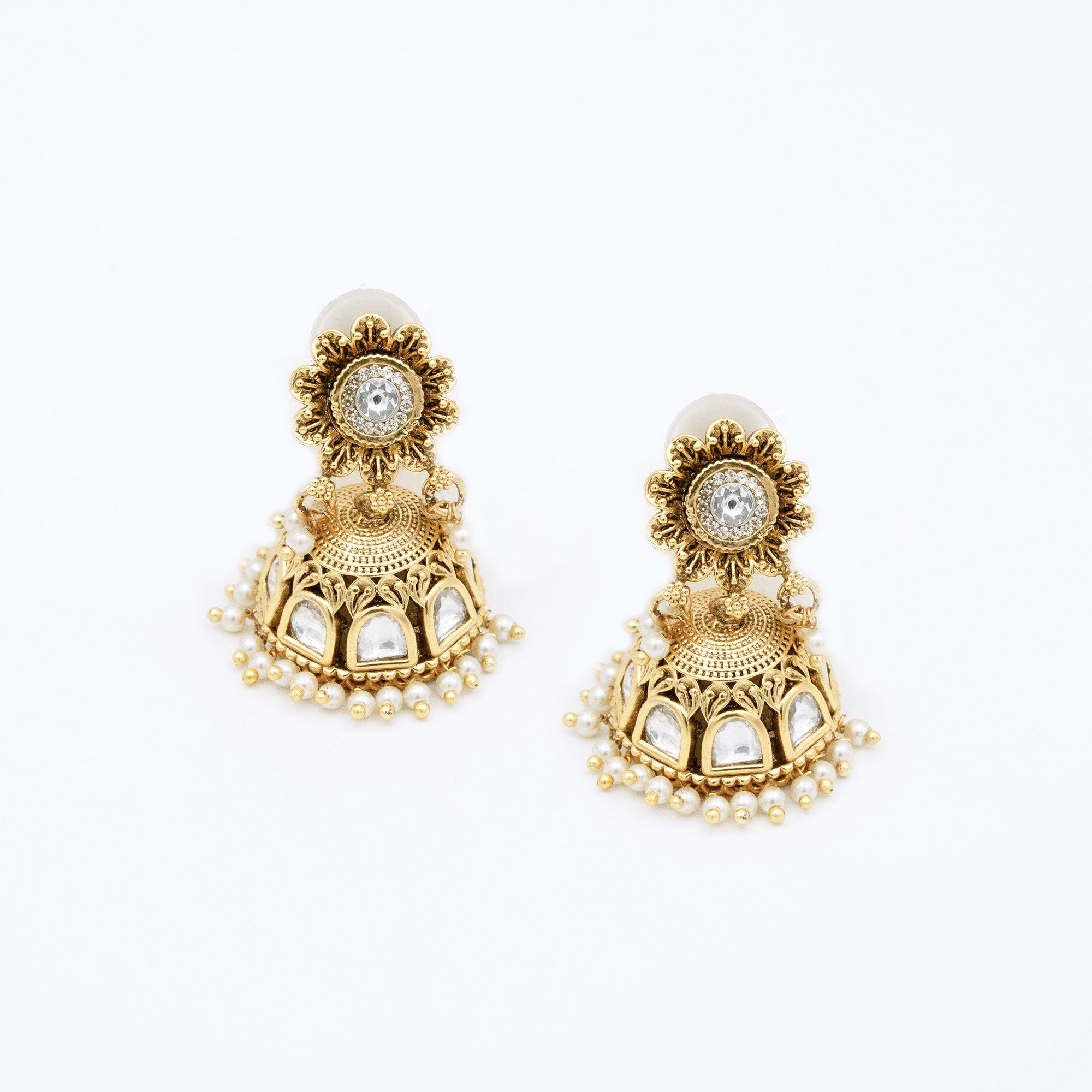 Traditional Floral Half Dome Earring Set