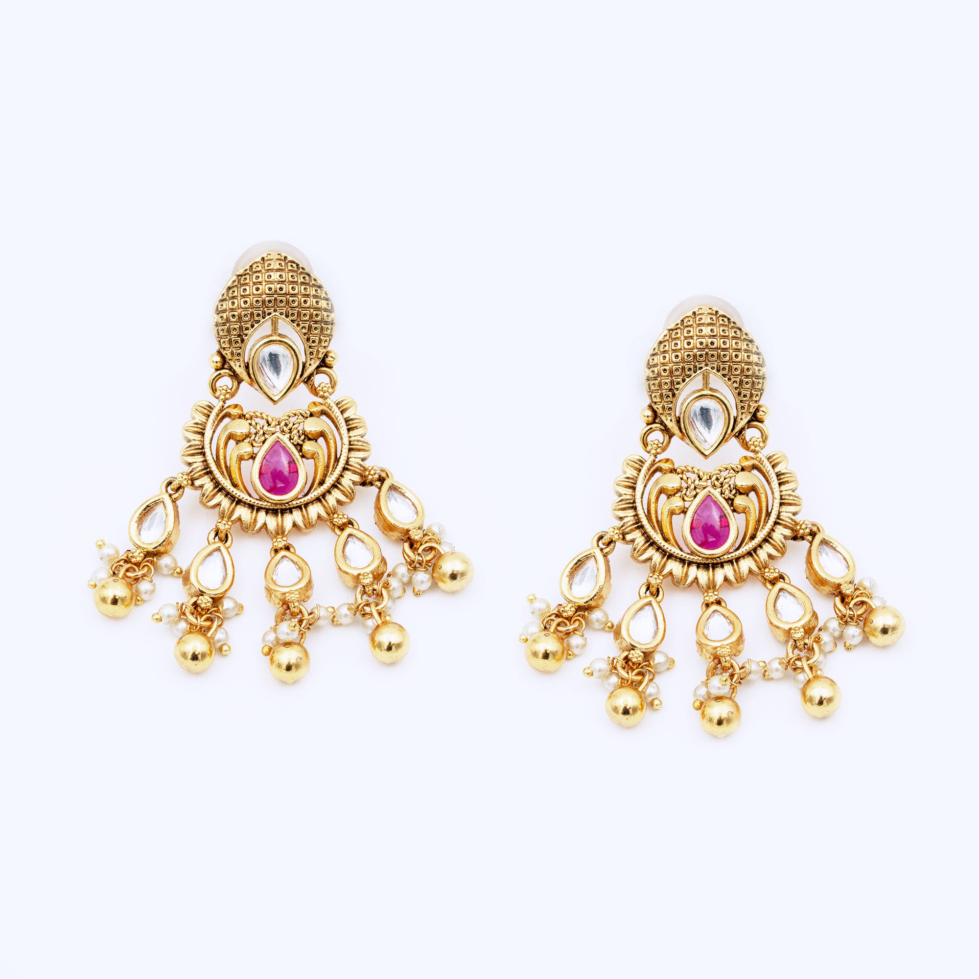 Traditional Spear Half Floral Earring Set