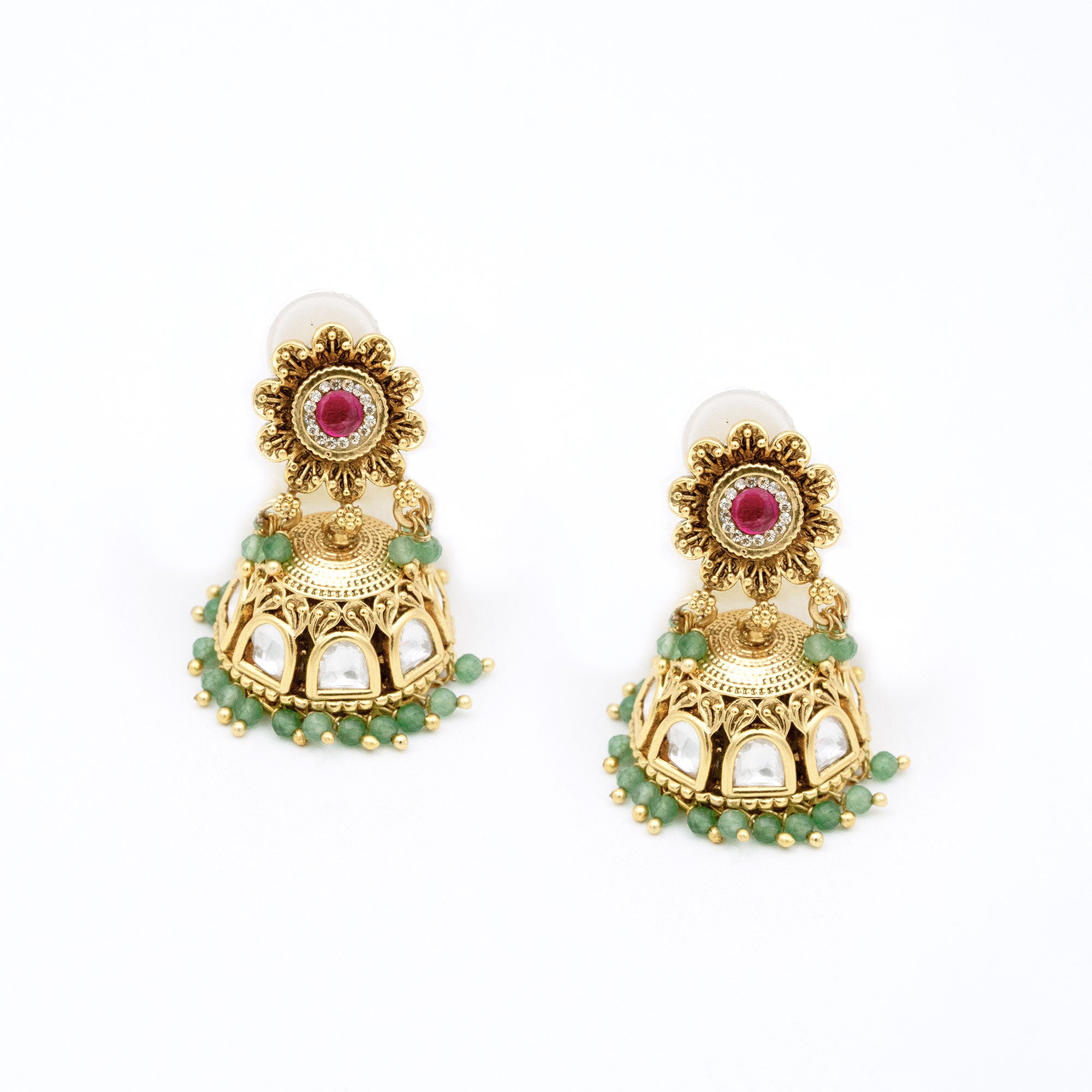 Traditional Floral Half Dome Earring Set