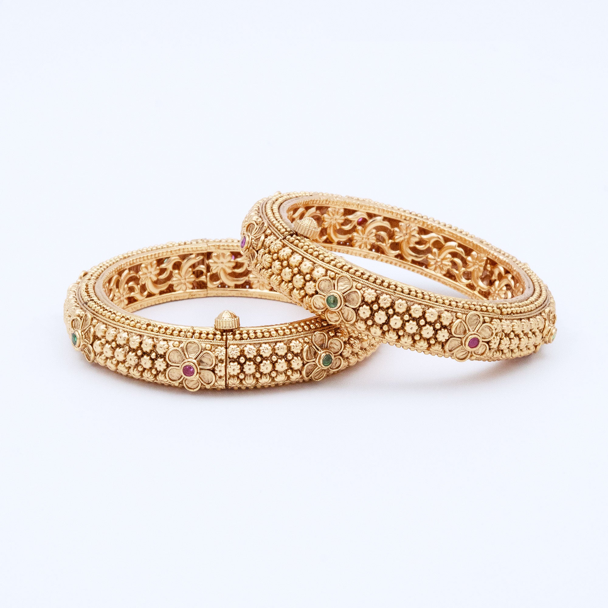 Trendy Floral Alternate Stoned Bangles (Set of 2)