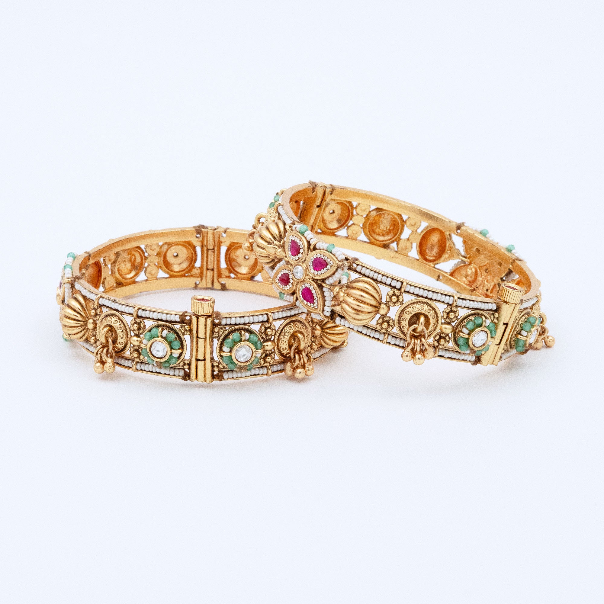 Trendy Multicolored Butterfly and Dome Bangles (Set of 2)