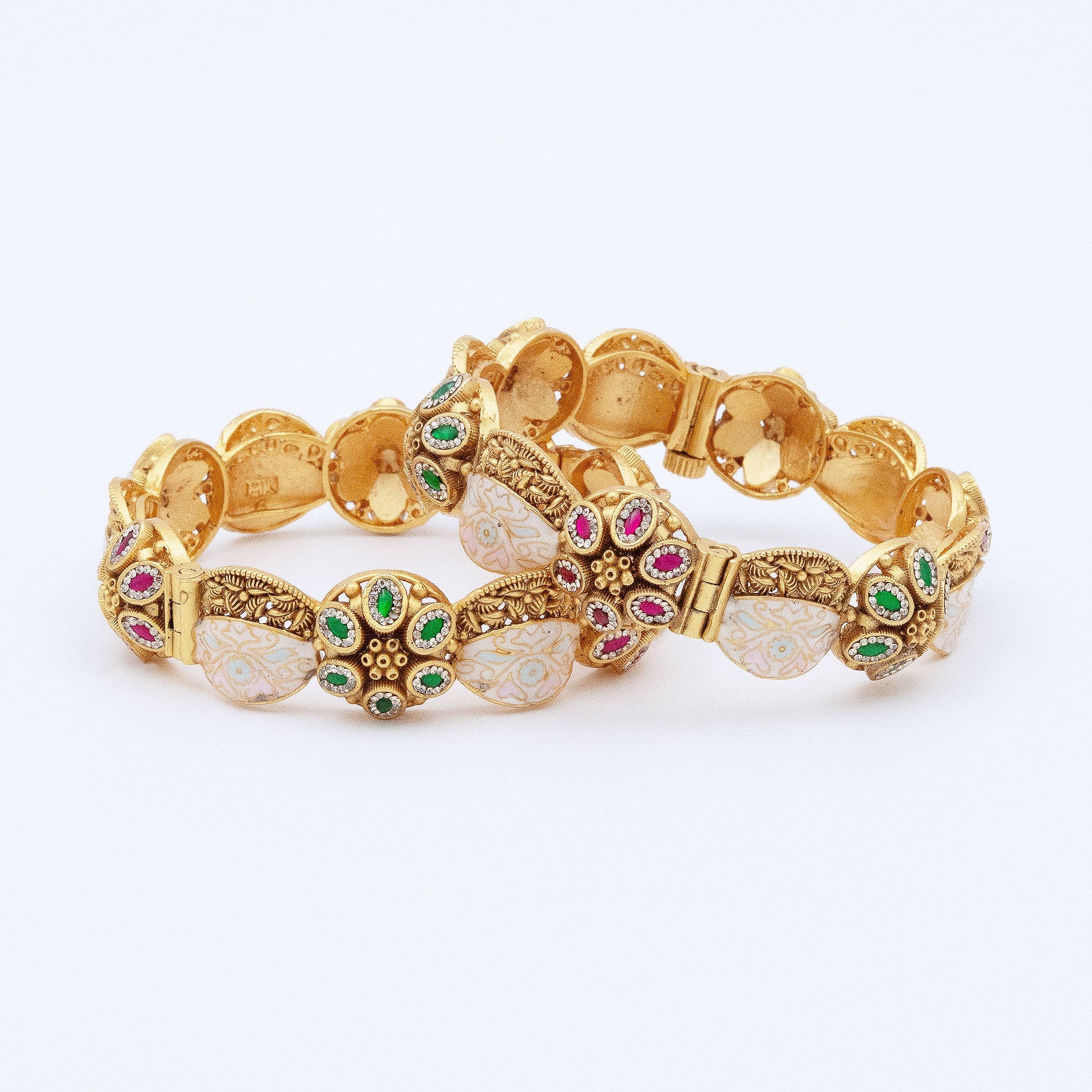 Trendy Multicolored Petal Bunch and Dome Bangles (Set of 2)