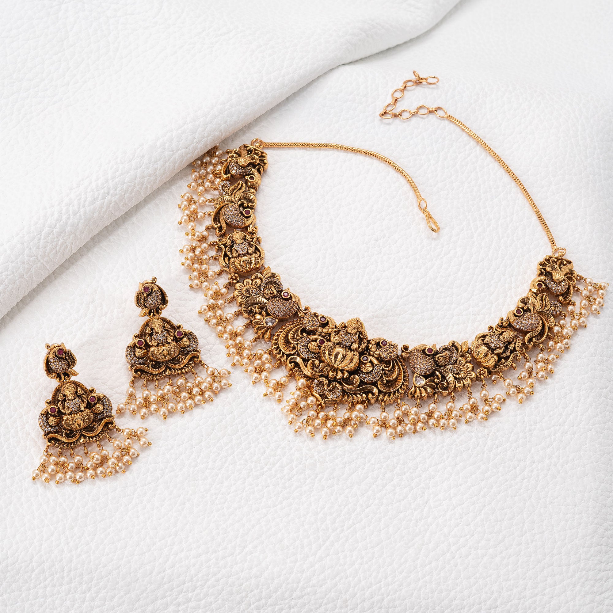 Traditional Lakshmi on Lotus Necklace Set