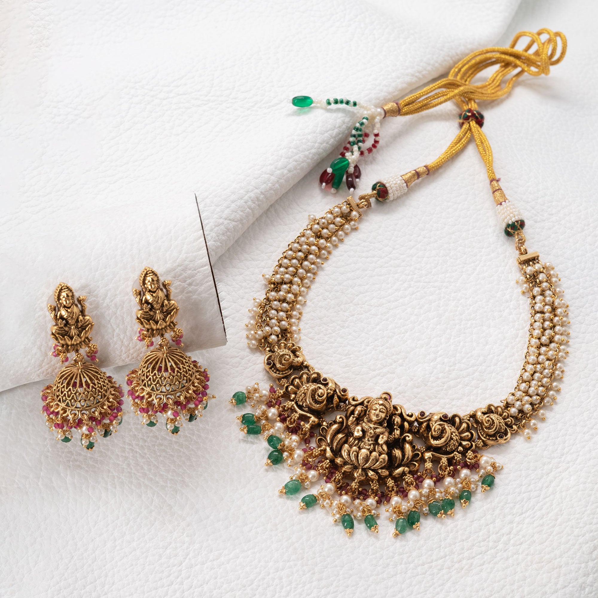 Trendy Pearls and Lakshmi Pendant Necklace Set