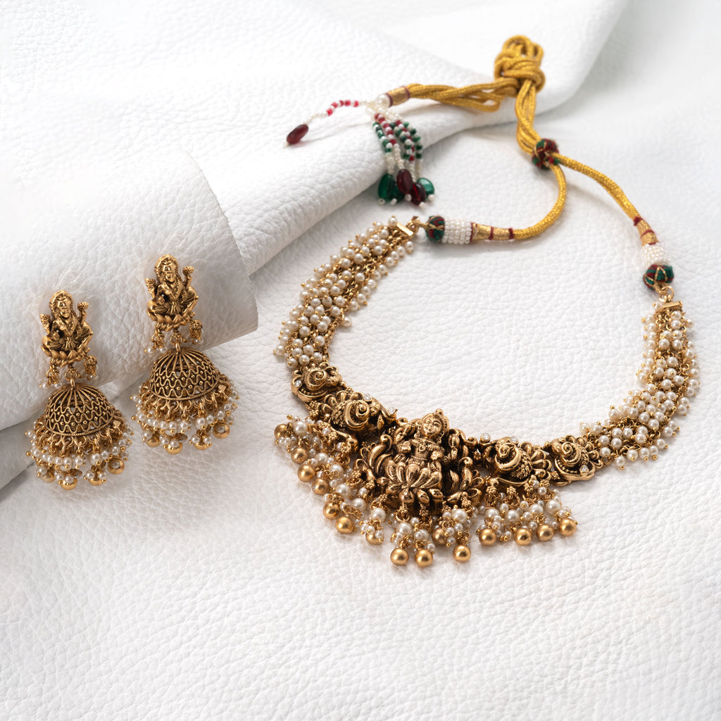 Trendy Pearls and Lakshmi Pendant Necklace Set