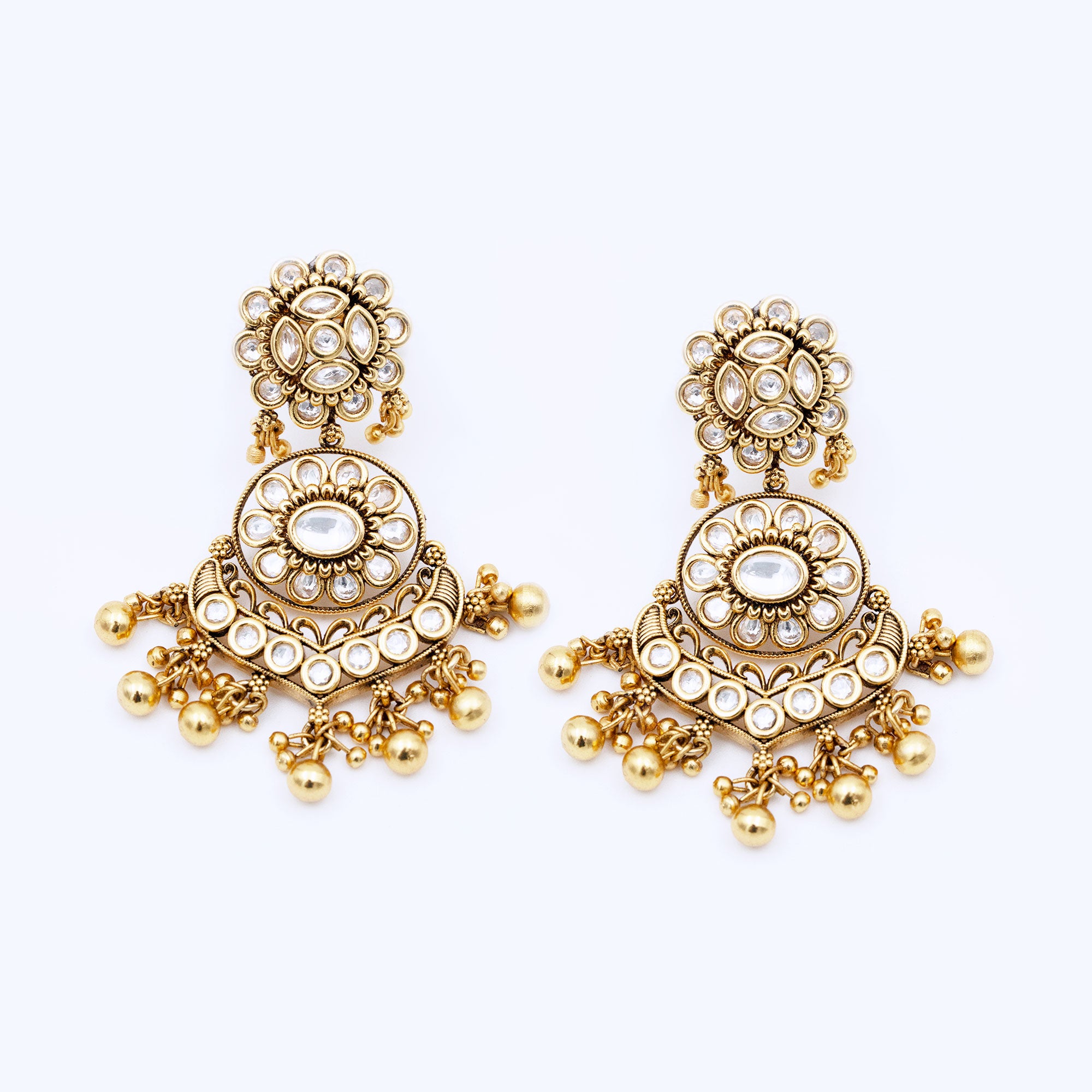 Traditional Floral Top Crescent Moon Earring Set