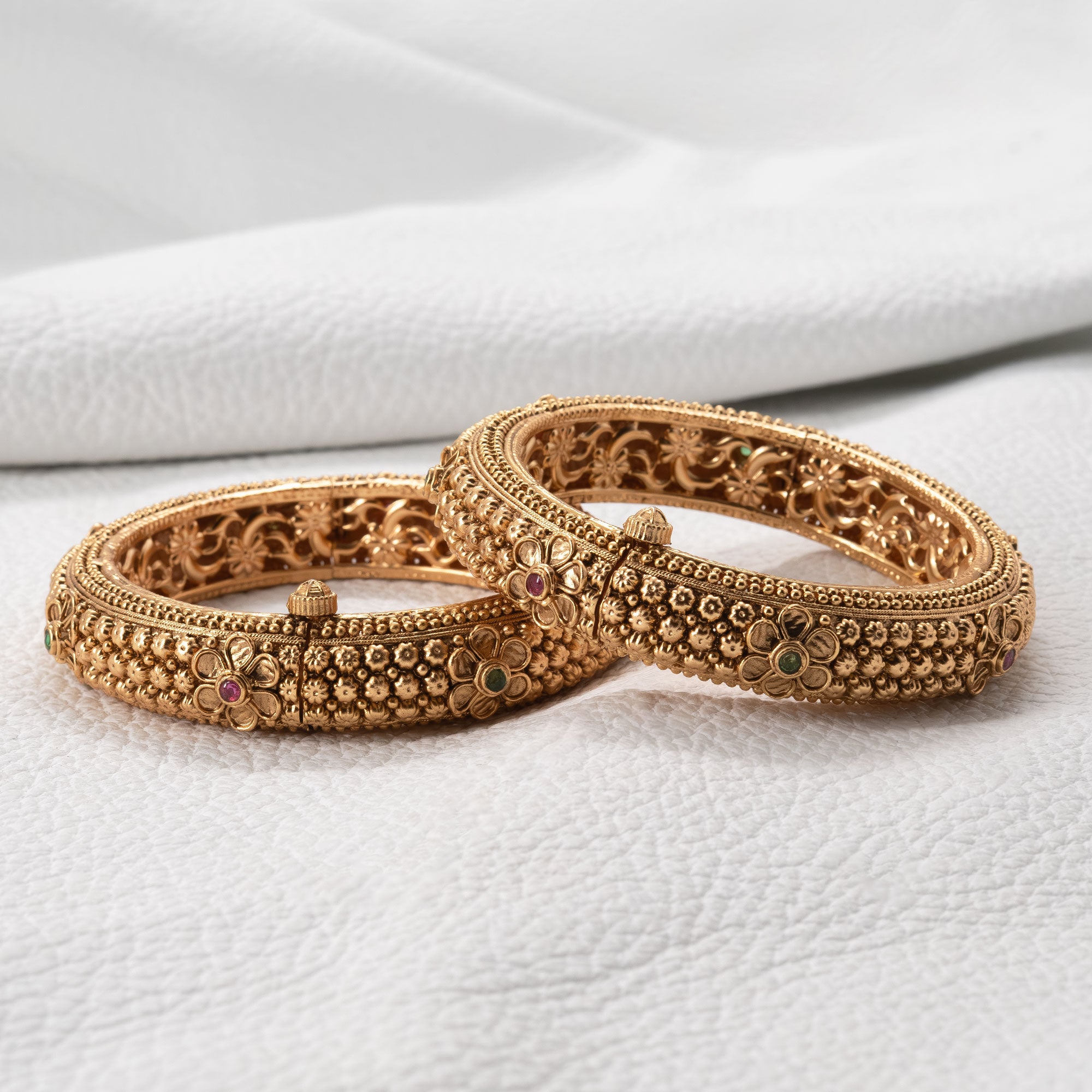 Trendy Floral Alternate Stoned Bangles (Set of 2)