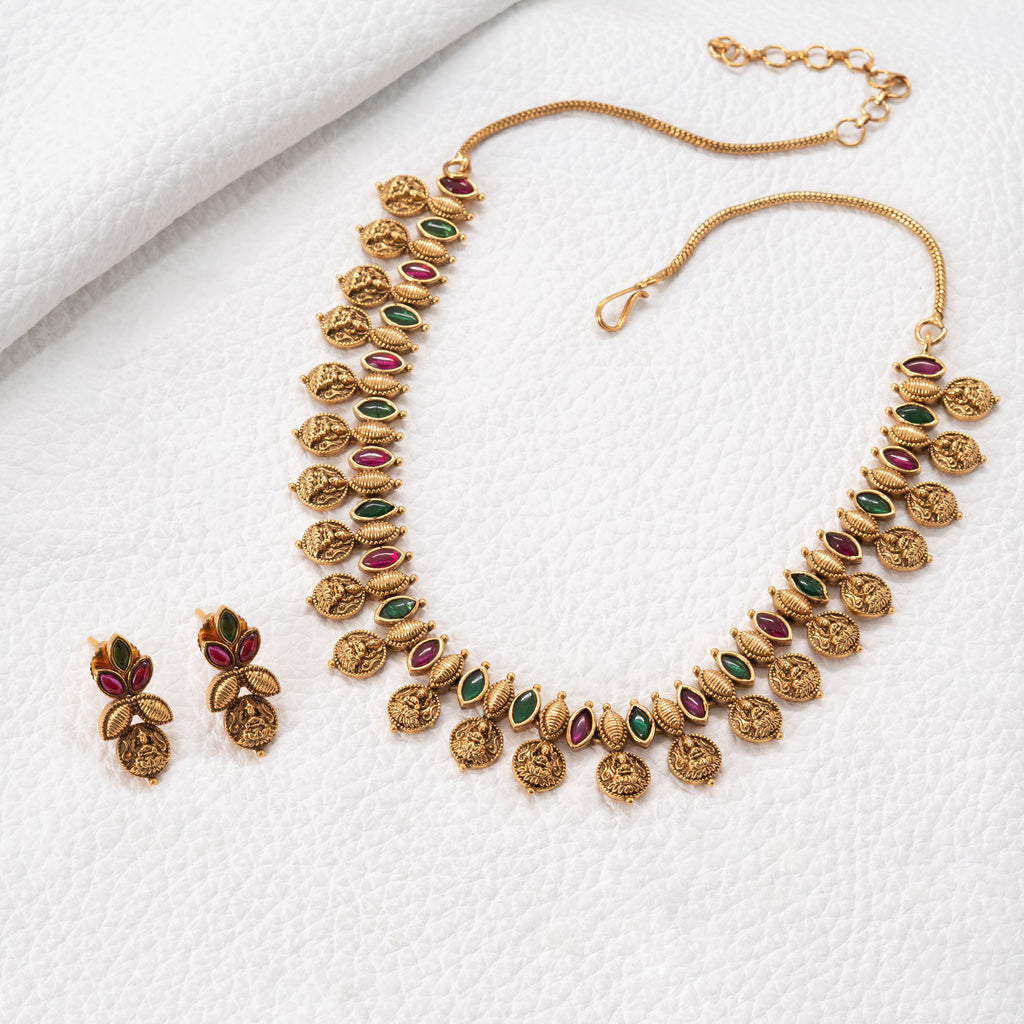Traditional Eye Lakshmi Coins Necklace Set