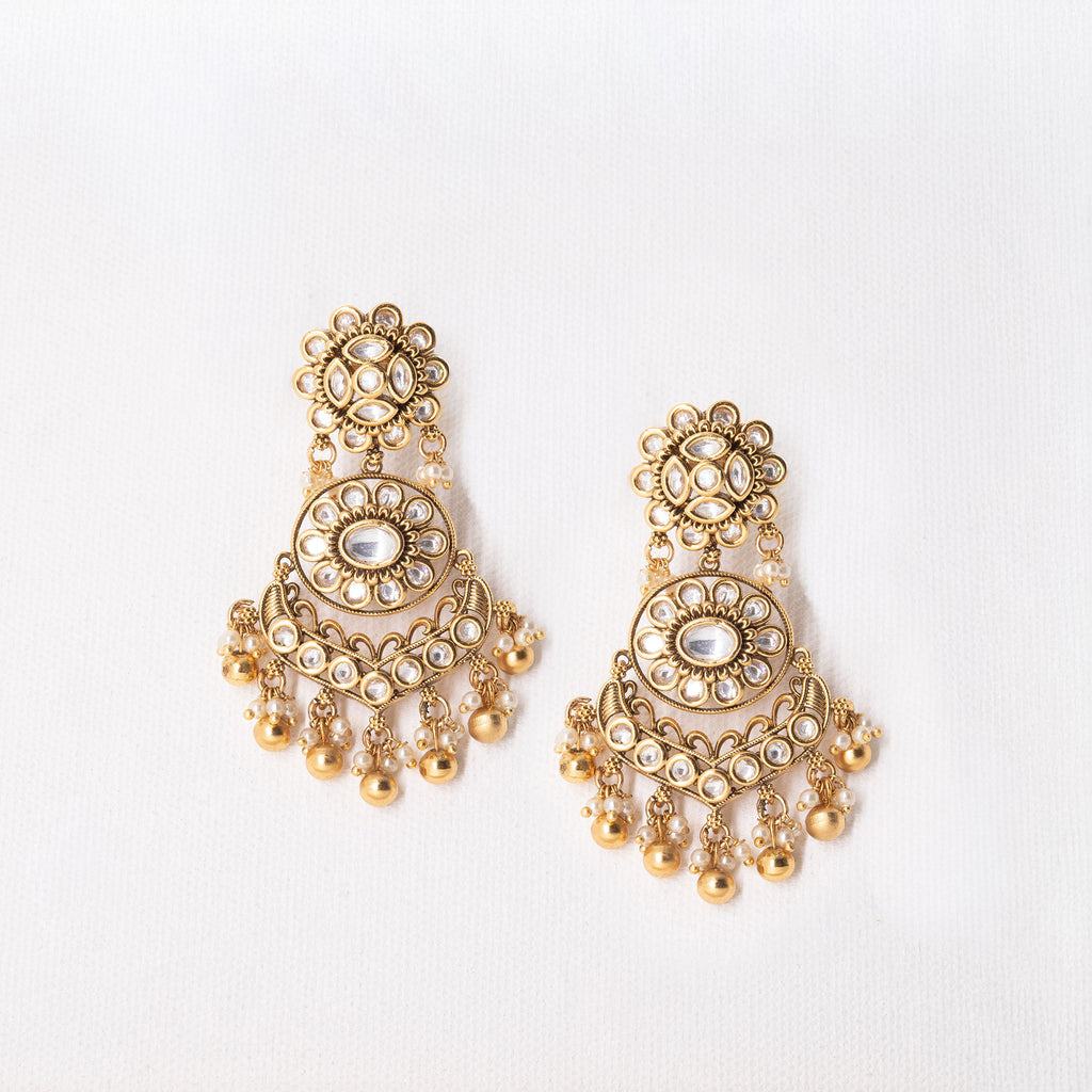 Traditional Floral Top Crescent Moon Earring Set