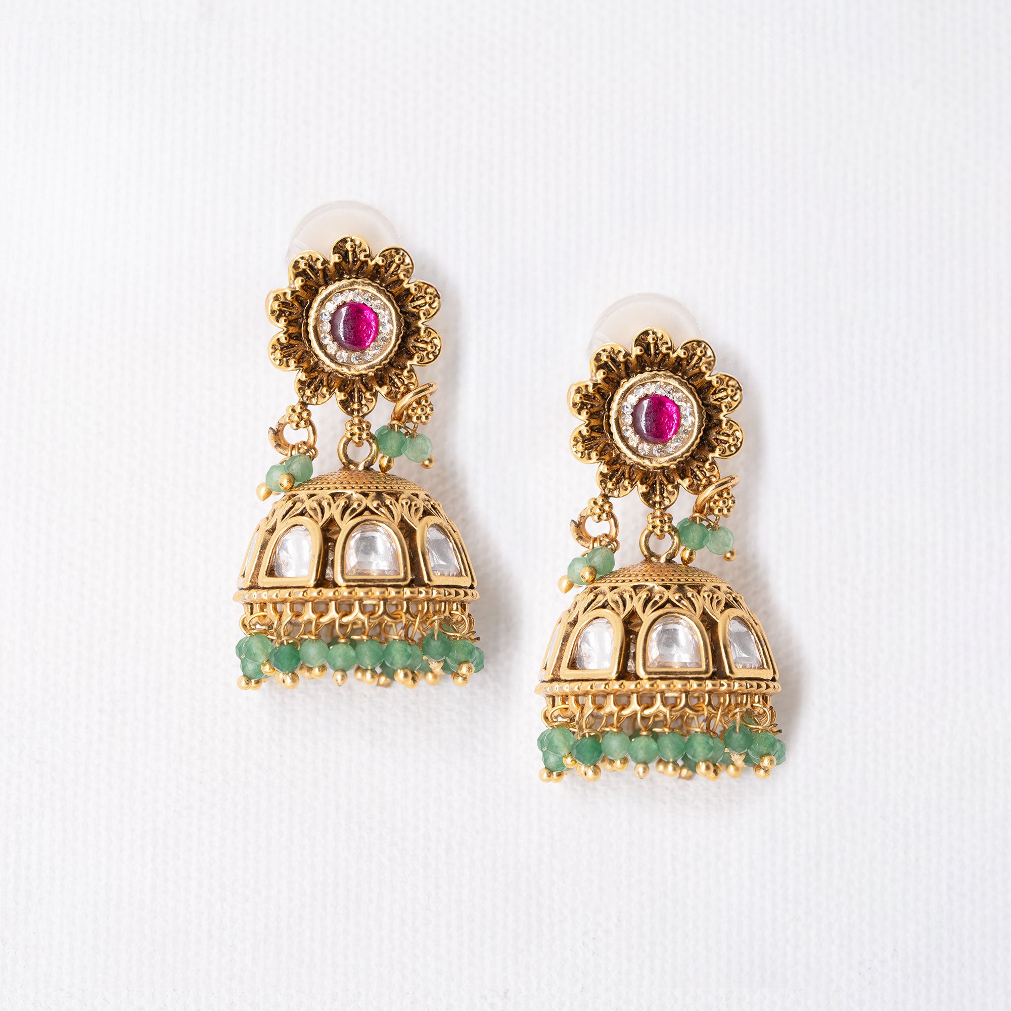 Traditional Floral Half Dome Earring Set