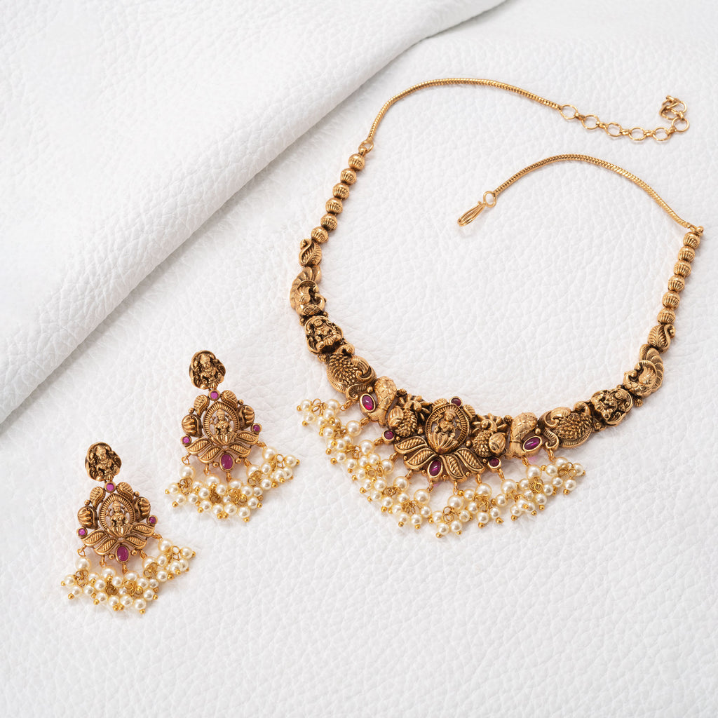 Traditional Lotus and Fish Necklace Set