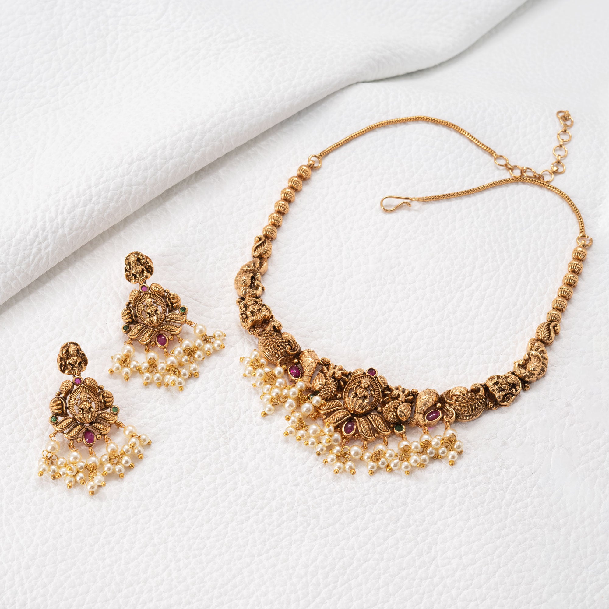 Traditional Lotus and Fish Necklace Set