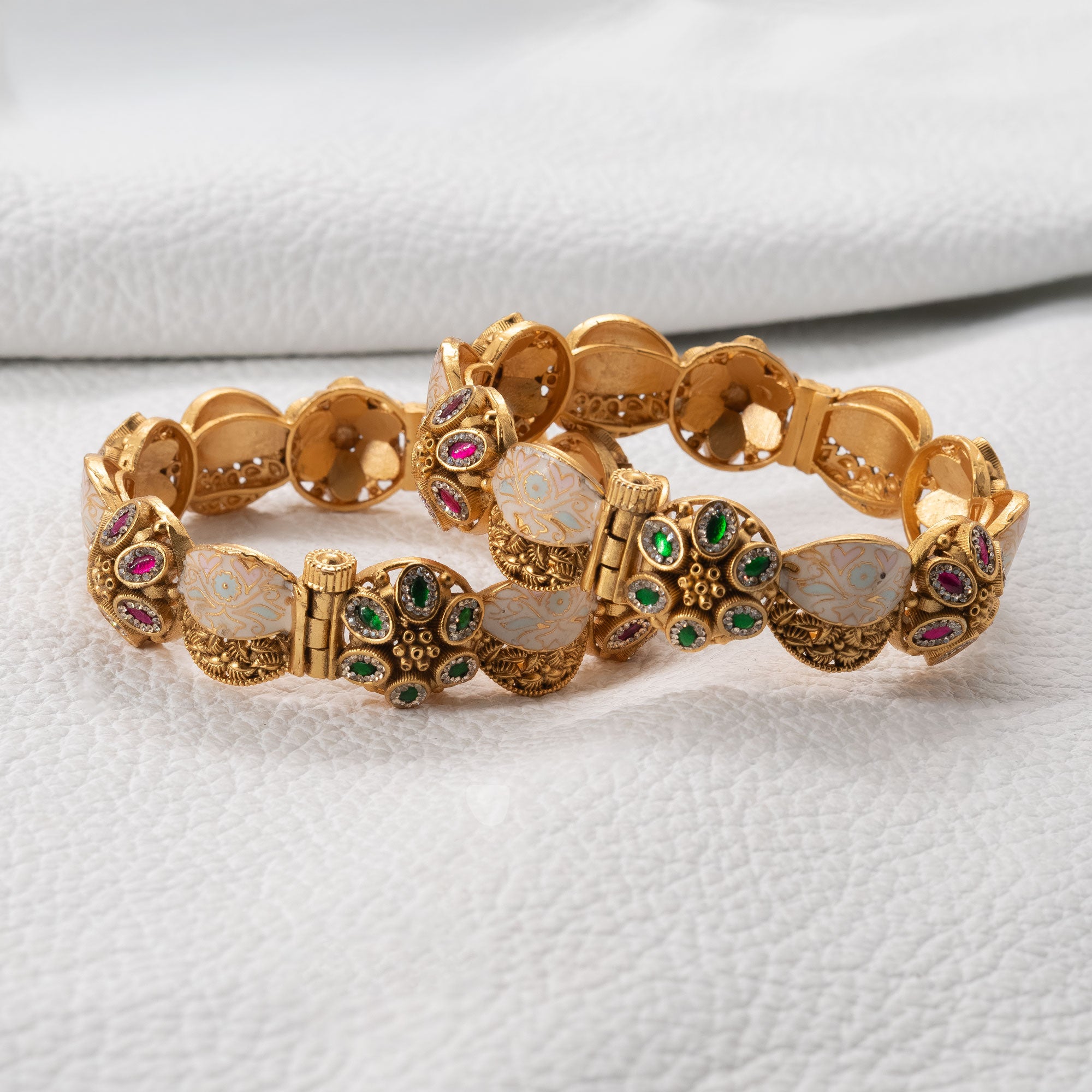 Trendy Multicolored Petal Bunch and Dome Bangles (Set of 2)