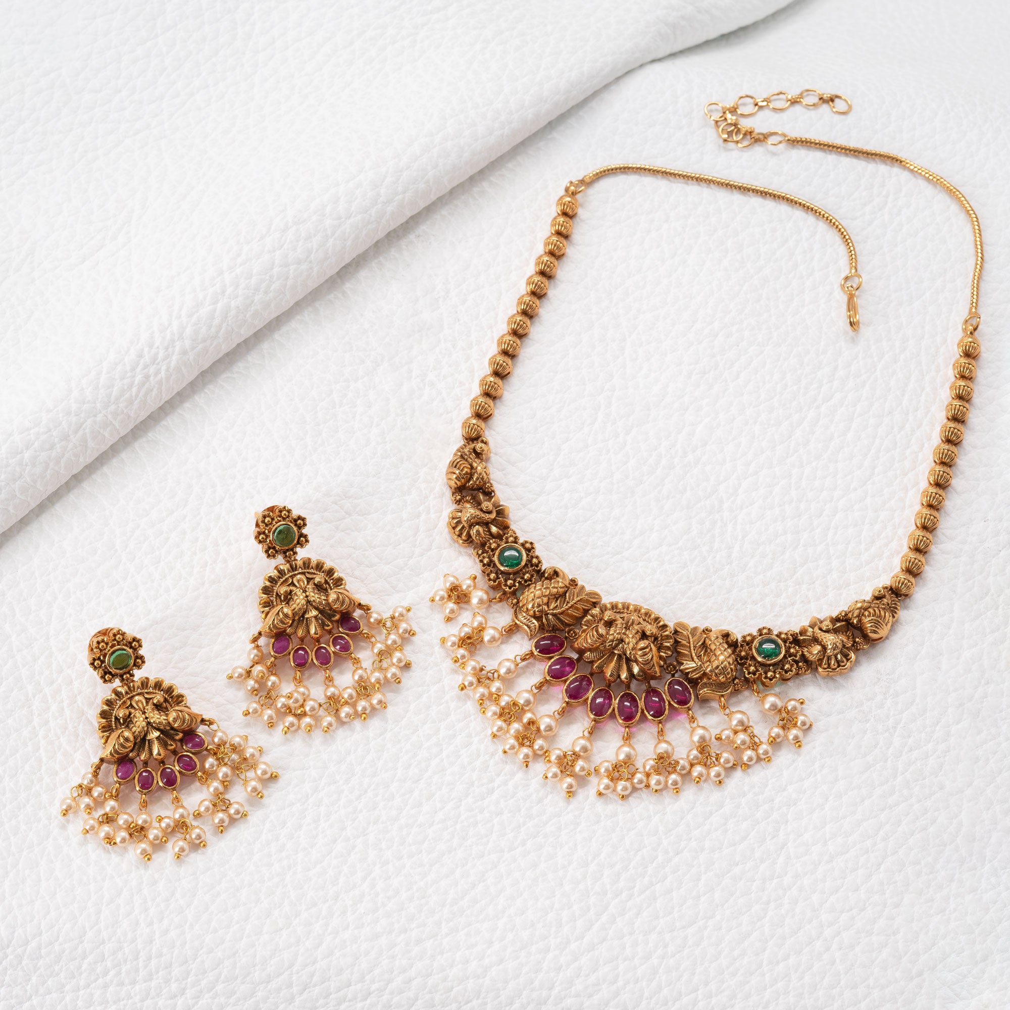 Traditional Peacock Rudraksha Necklace Set