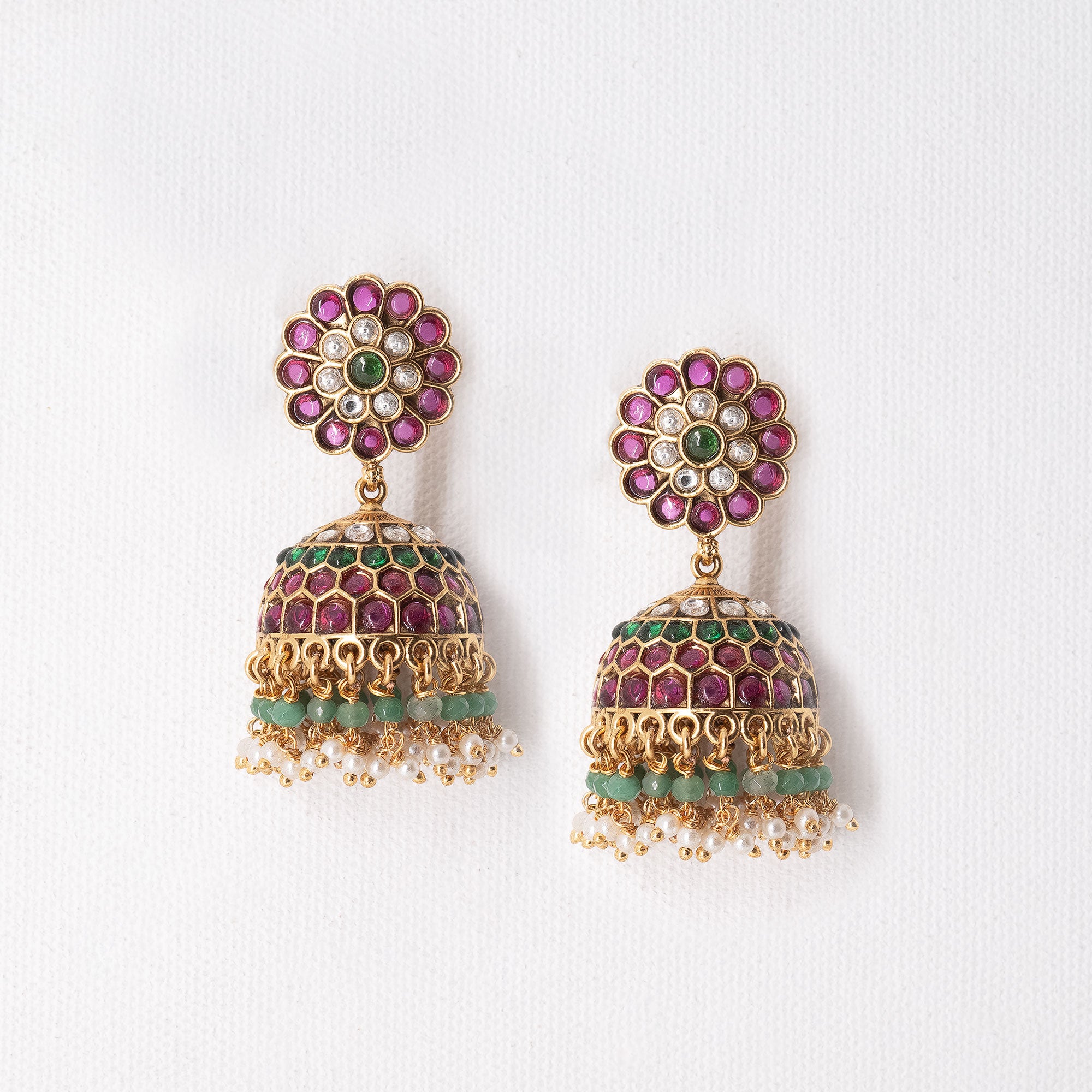 Traditional Multicolored Floral Earring Set