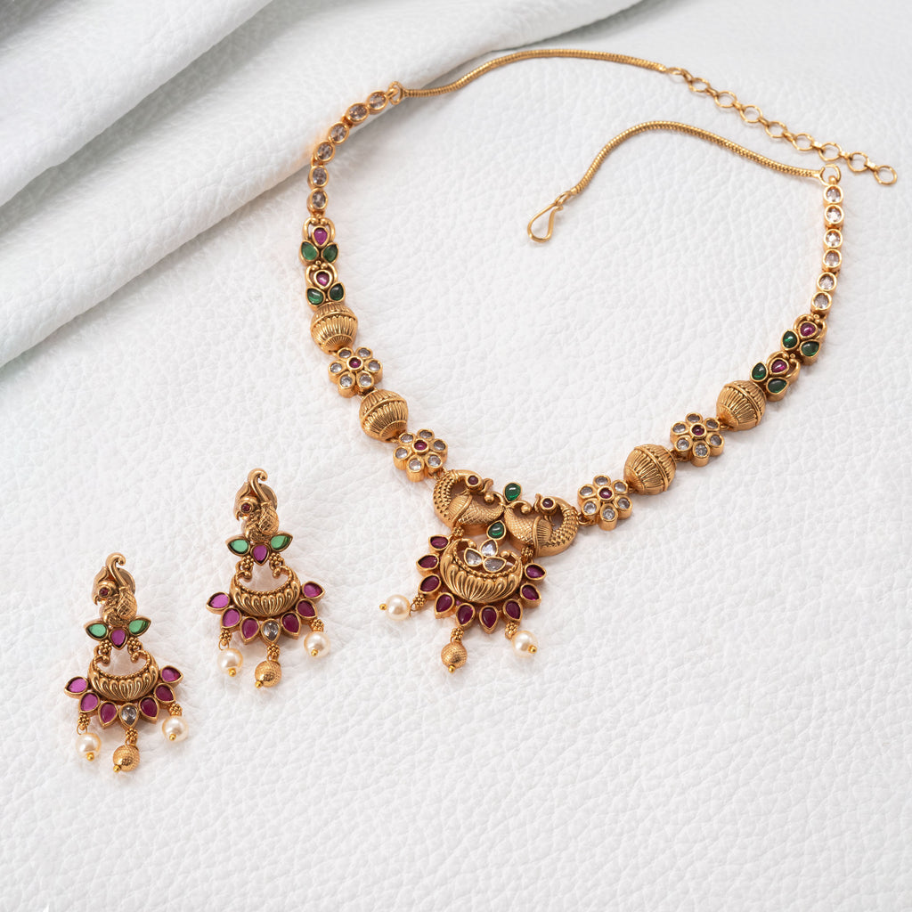 Traditional Lotus Swan Necklace Set