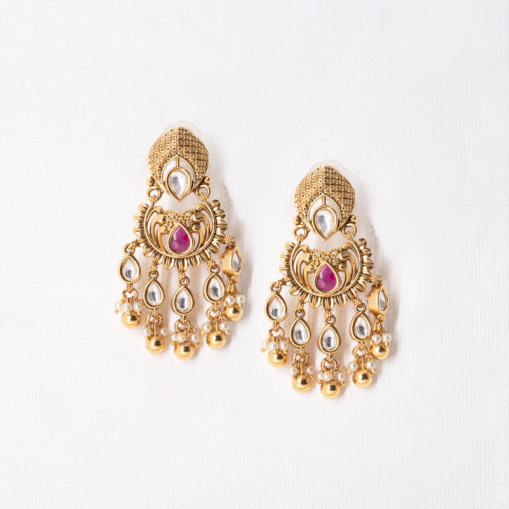 Traditional Spear Half Floral Earring Set