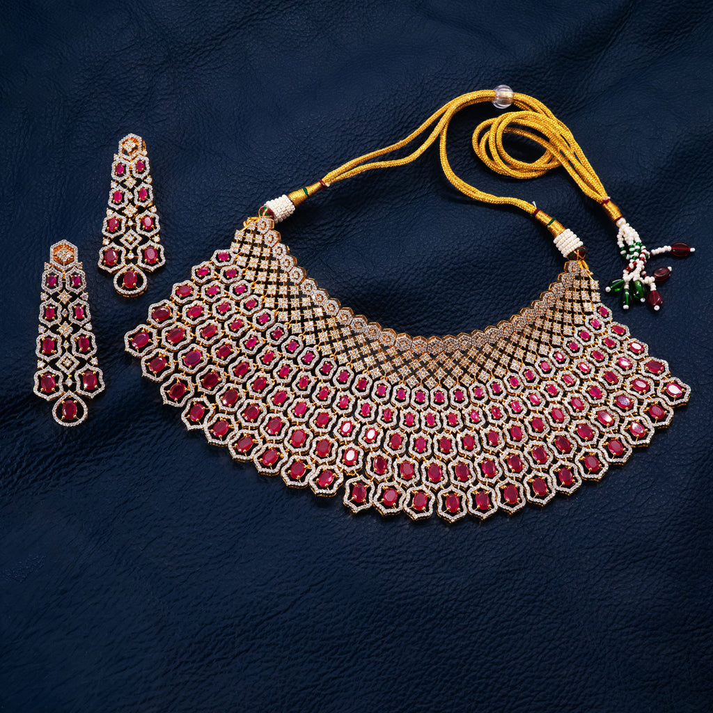 Modern Honeycomb Ruby Necklace Set