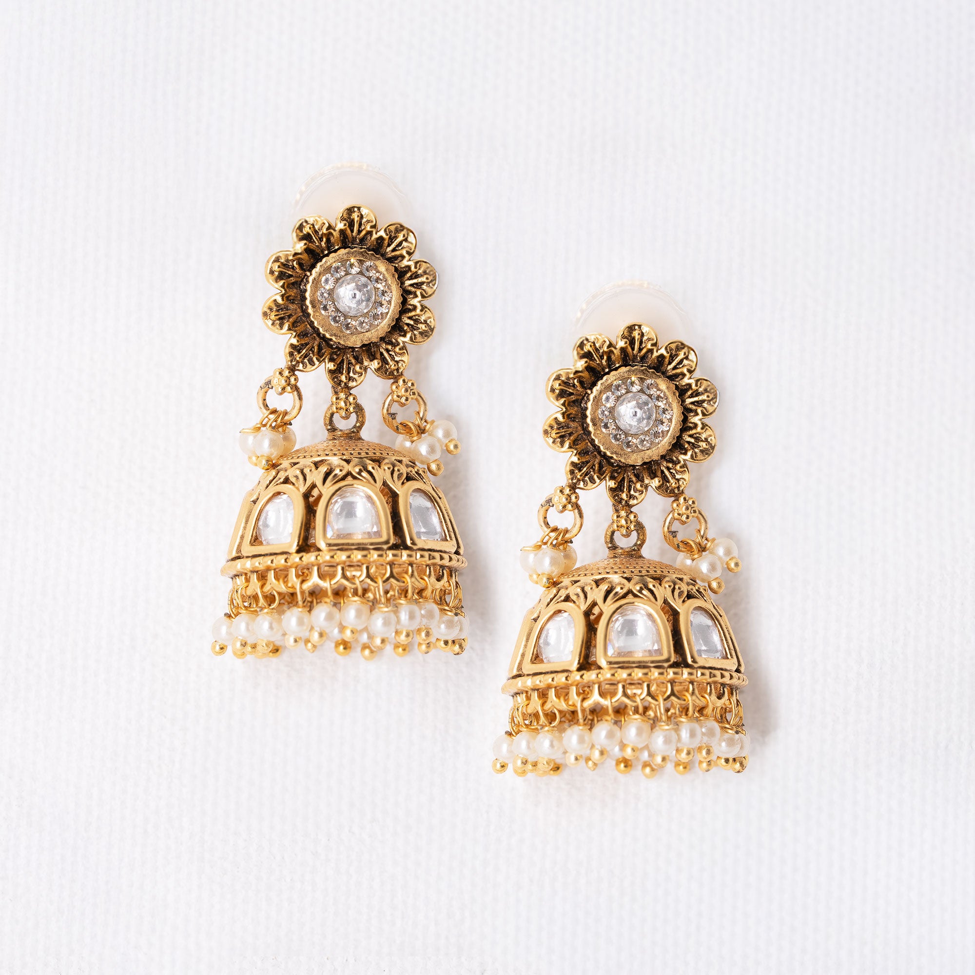Traditional Floral Half Dome Earring Set