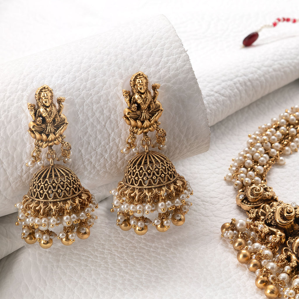 Trendy Pearls and Lakshmi Pendant Necklace Set