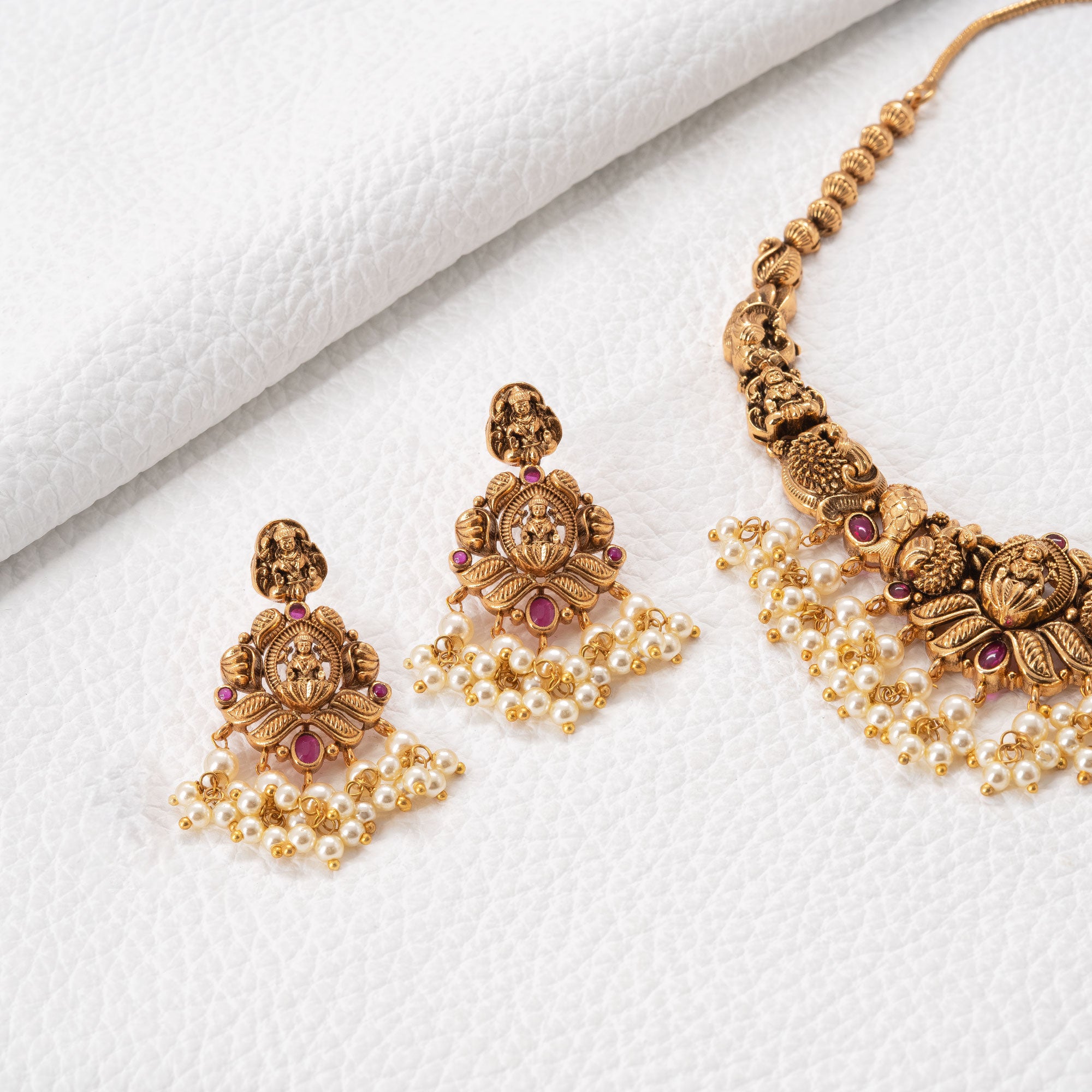 Traditional Lotus and Fish Necklace Set