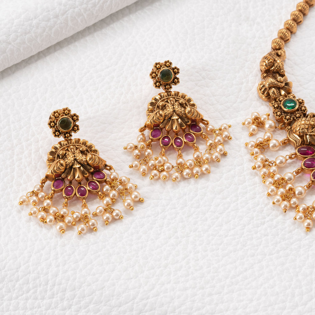 Traditional Peacock Rudraksha Necklace Set