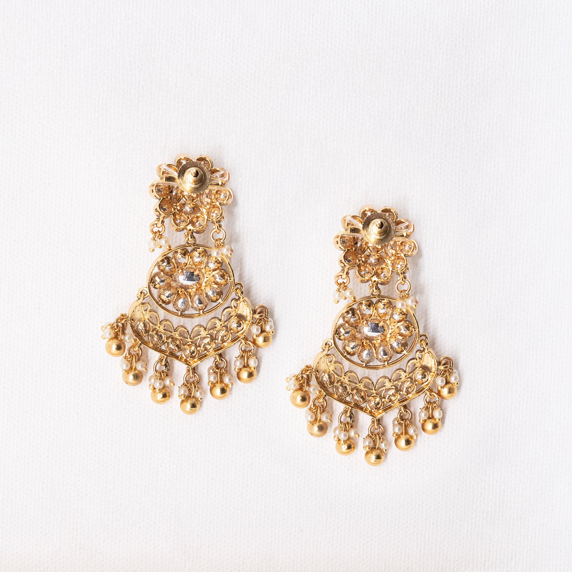 Traditional Floral Top Crescent Moon Earring Set