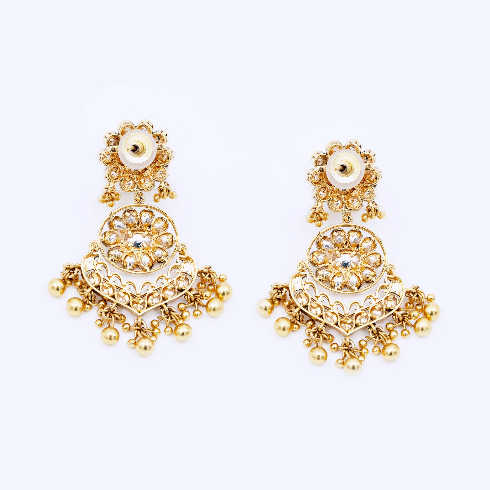 Traditional Floral Top Crescent Moon Earring Set