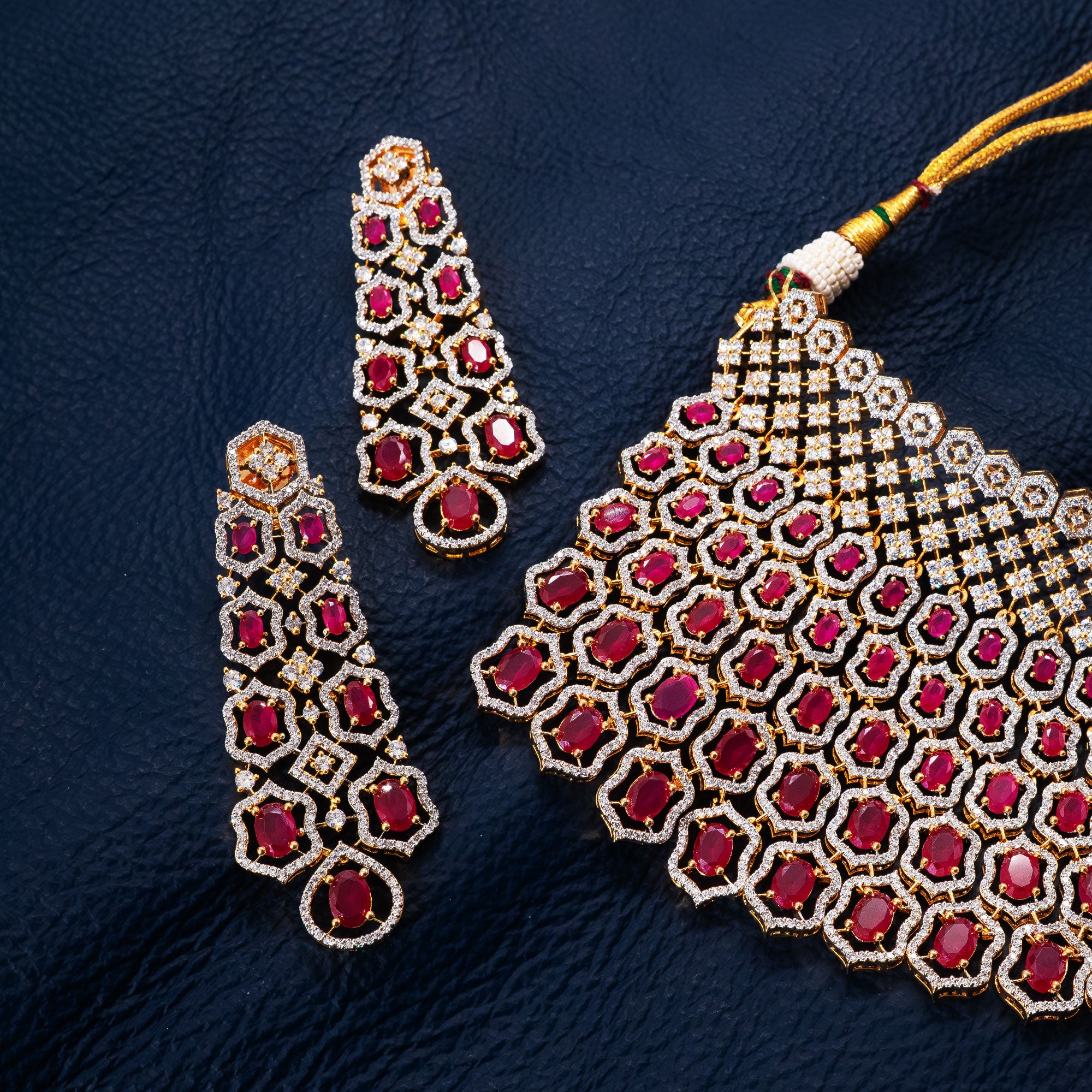 Modern Honeycomb Ruby Necklace Set