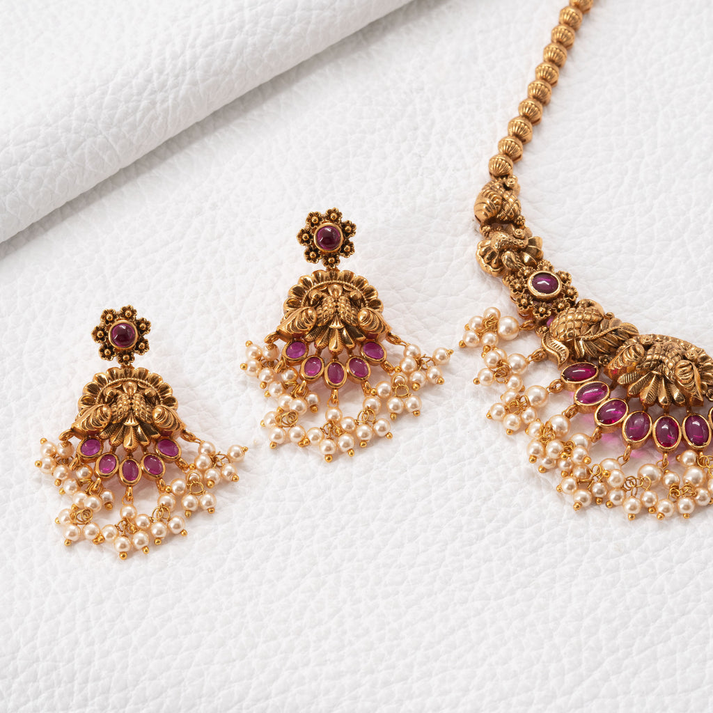 Traditional Peacock Rudraksha Necklace Set